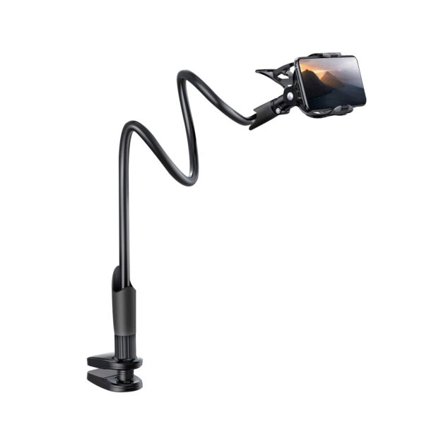 Flexi Phone Holder, Flexible Telescopic Long arm Mount with 360 Degree rotatable clamp Compatible with All Smartphones Upto 6.5 Inches (Black)v