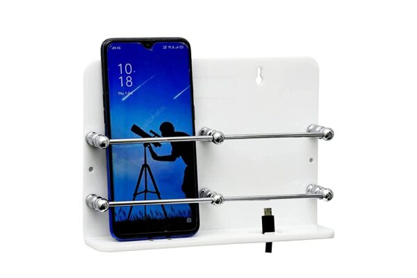 Acrylic Double Mobile Stand Dual Phone Charging Holder TV AC Remote Stand for Home (White) (Double Mobile Stand)