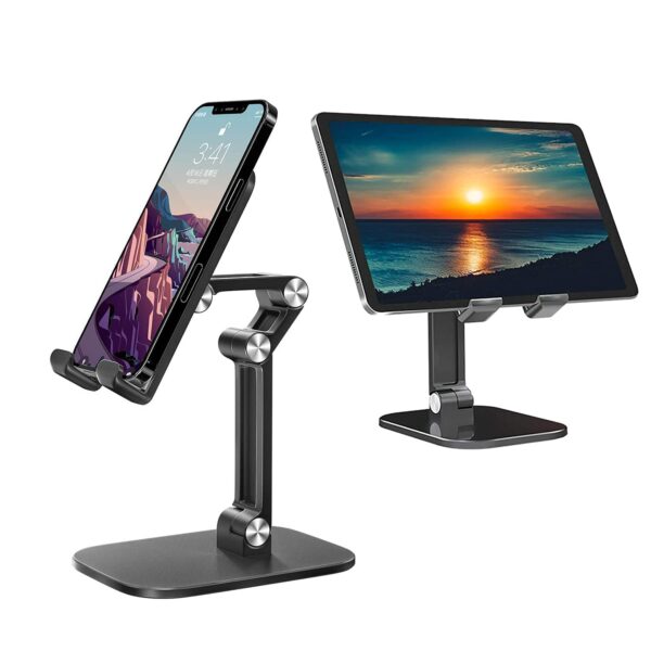 Adjustable and Foldable Phone Holder Stand for Phone Comfortable with All Mobile Phone/iPad/Tablets for Desk, Bed, Table, Office, Video Recording, Home & Stand for Online Classes ( Black )