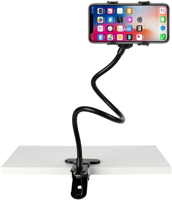 Metal Lazy Mobile Stand Holder - Cell Phone Gooseneck Mount Metal Built Perfect for Video Table Online Class Home Bed Flexible Charging Hand Bike Movie Office Gift Kitchen Desktop Heavy Duty Foldable Bracket Clip Multi Angle Clamp For All Smartphones iPhone Android Samsung OnePlus Xiaomi