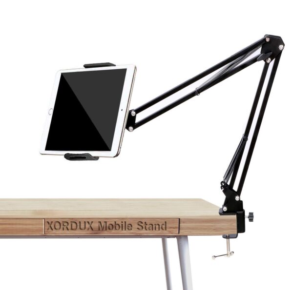 Overhead Video Phone Stand Holder Articulating Arm Phone Mount Table Top Scissor Arm Articulating Phone Stand Tablet Phone Holder for Streaming Video Recording Online Classes