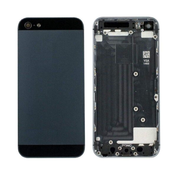Original Back Panel Full housing Body Cover Metallic Back Door Panel Compatible for Apple iPhone 5 : Black (with All Side Button and Logo)