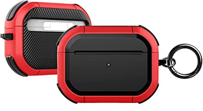 AirPods Pro Hard Case Cover for Men & Women Armor Rugged Protective Case for Apple airpods pro , Shockproof Tough Durable Design, Support Wireless Charging (Black & RED)