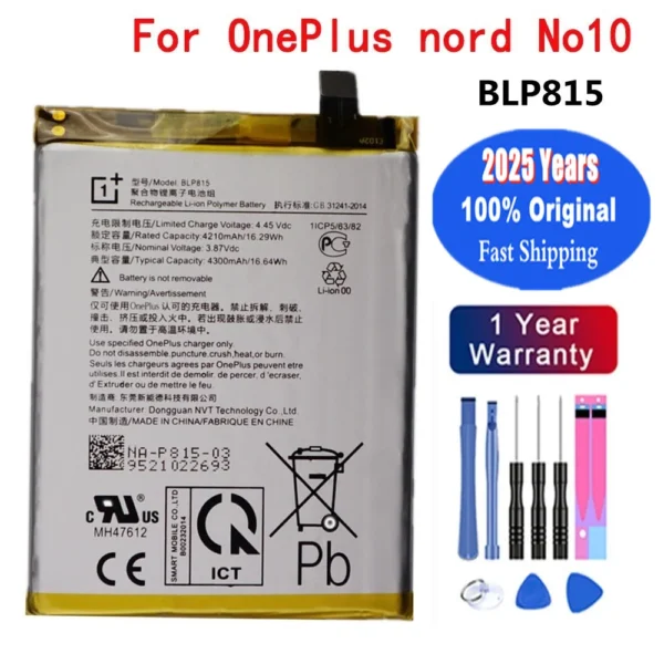 2025 Years One Plus 1+ 100% Original Phone Battery BLP815 For OPPO Oneplus Nord N10 5G Phone Battery Bateria Batteries + Tools